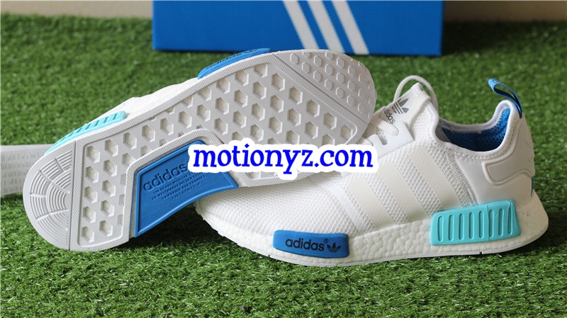 Real Boost Adidas NMD R1 White Blue Glow